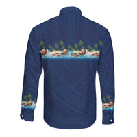 Hawaii Santa Riding Sea Turtle Long Sleeve Button Shirt Mele Kalikimaka Polynesian Pattern LT01 - Polynesian Pride