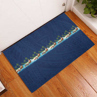 Hawaii Santa Riding Sea Turtle Rubber Doormat Mele Kalikimaka Polynesian Pattern LT01 - Polynesian Pride