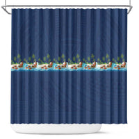 Hawaii Santa Riding Sea Turtle Shower Curtain Mele Kalikimaka Polynesian Pattern LT01 Blue - Polynesian Pride