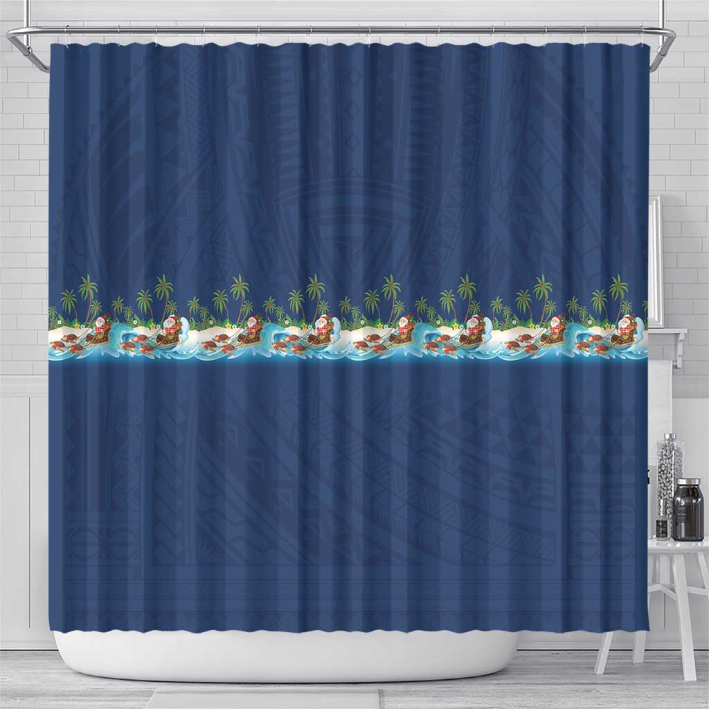 Hawaii Santa Riding Sea Turtle Shower Curtain Mele Kalikimaka Polynesian Pattern LT01 - Polynesian Pride