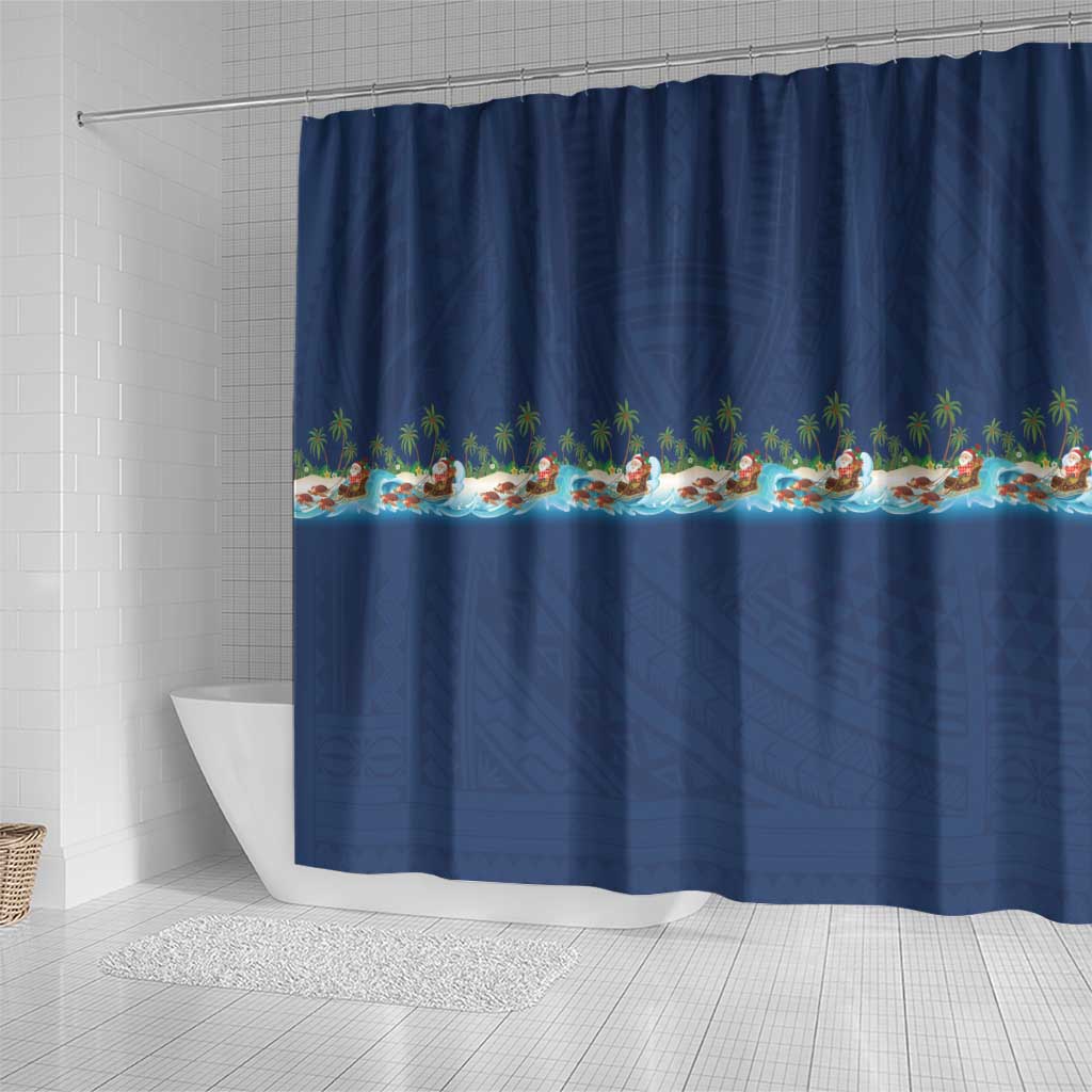 Hawaii Santa Riding Sea Turtle Shower Curtain Mele Kalikimaka Polynesian Pattern LT01 - Polynesian Pride