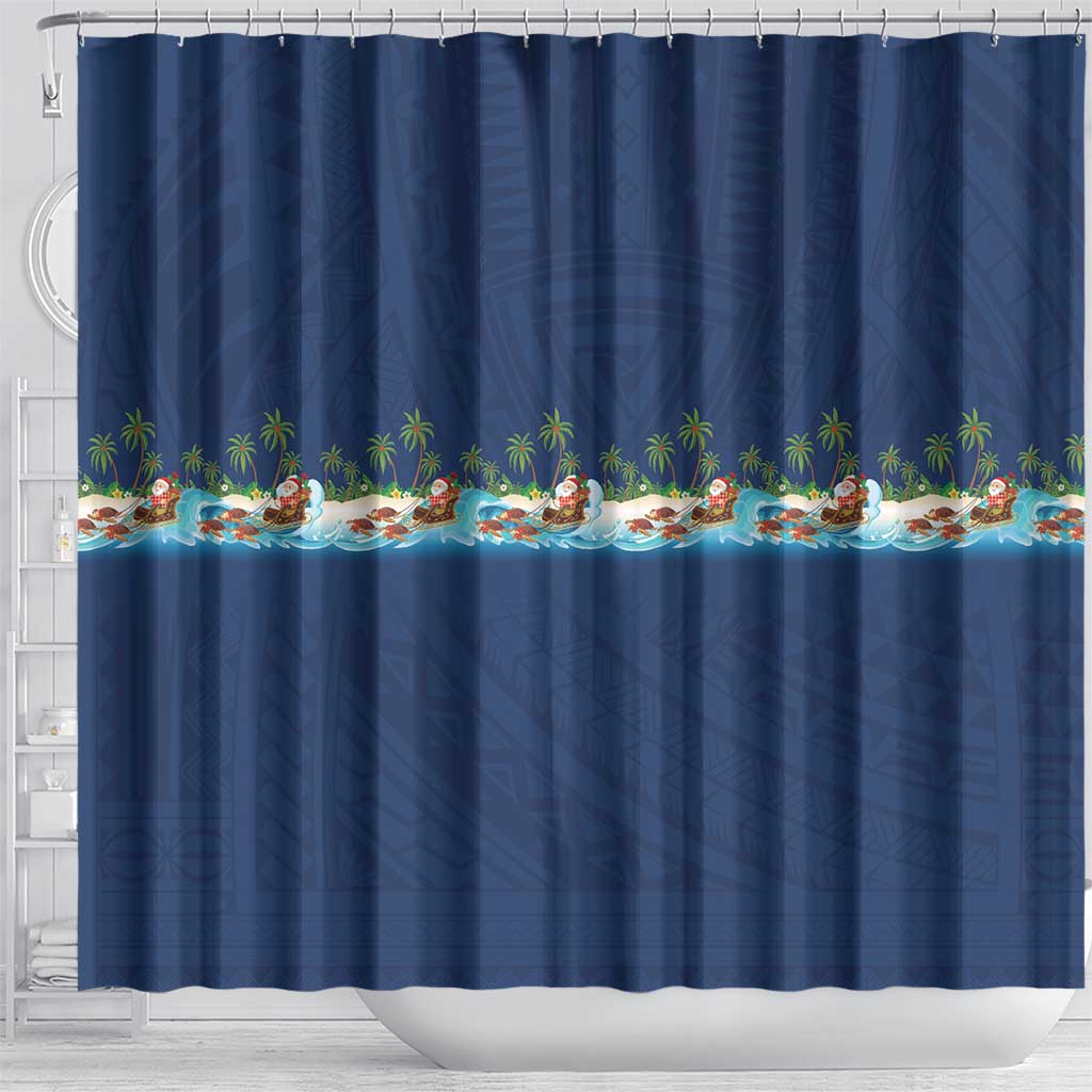 Hawaii Santa Riding Sea Turtle Shower Curtain Mele Kalikimaka Polynesian Pattern LT01 - Polynesian Pride