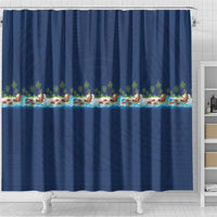 Hawaii Santa Riding Sea Turtle Shower Curtain Mele Kalikimaka Polynesian Pattern LT01 - Polynesian Pride