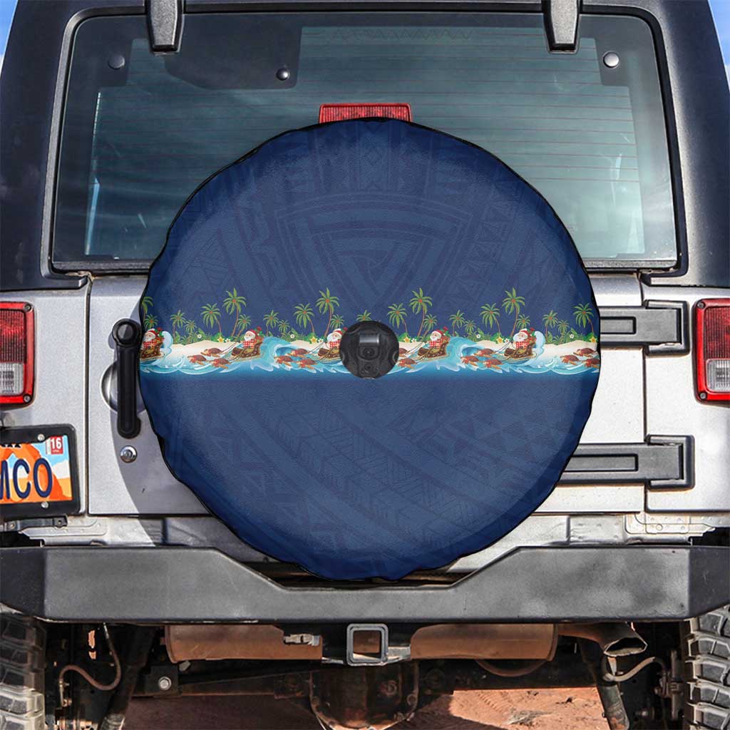 Hawaii Santa Riding Sea Turtle Spare Tire Cover Mele Kalikimaka Polynesian Pattern LT01 Blue - Polynesian Pride