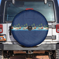 Hawaii Santa Riding Sea Turtle Spare Tire Cover Mele Kalikimaka Polynesian Pattern LT01 Blue - Polynesian Pride