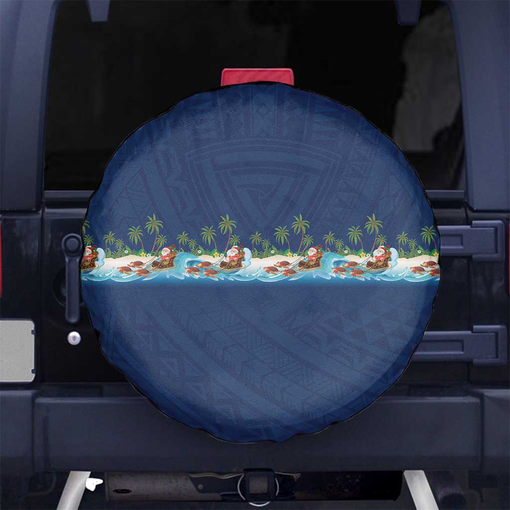 Hawaii Santa Riding Sea Turtle Spare Tire Cover Mele Kalikimaka Polynesian Pattern LT01 No hole Blue - Polynesian Pride