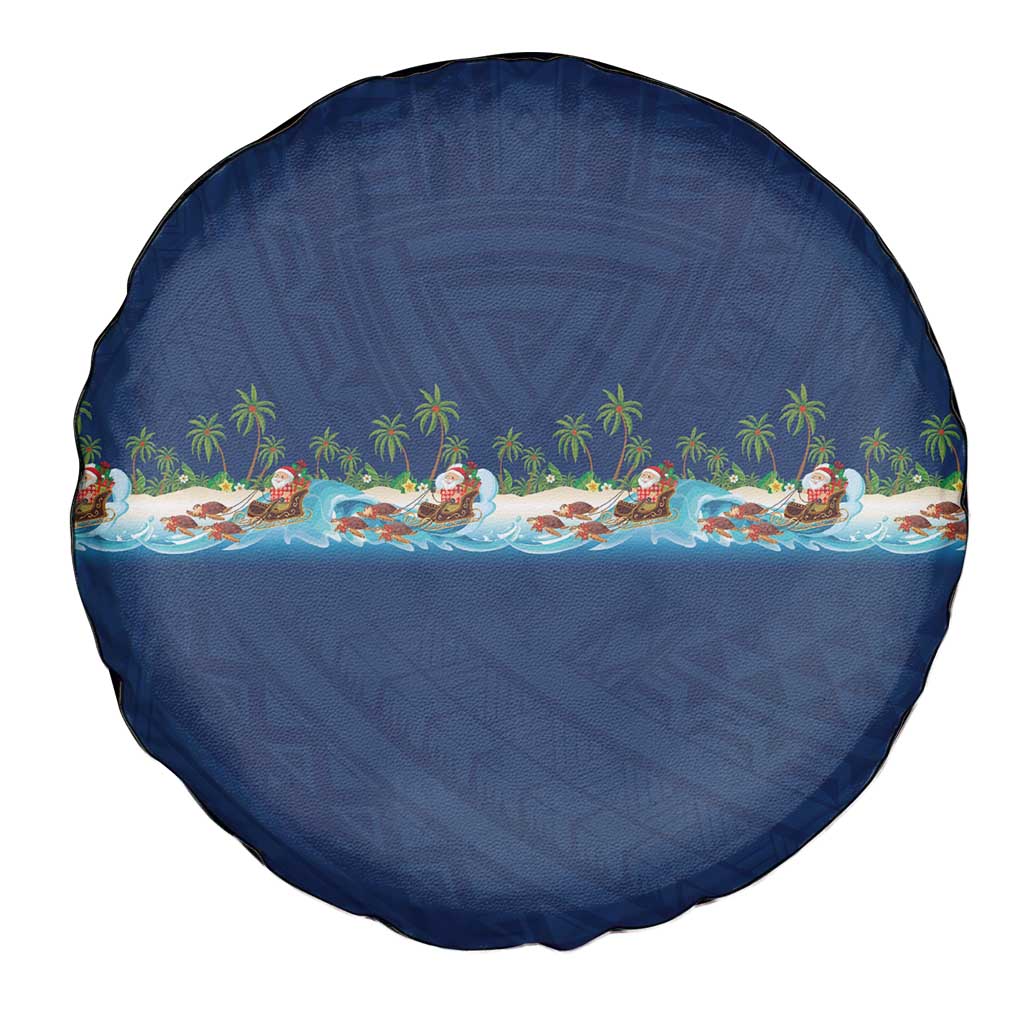 Hawaii Santa Riding Sea Turtle Spare Tire Cover Mele Kalikimaka Polynesian Pattern LT01 - Polynesian Pride
