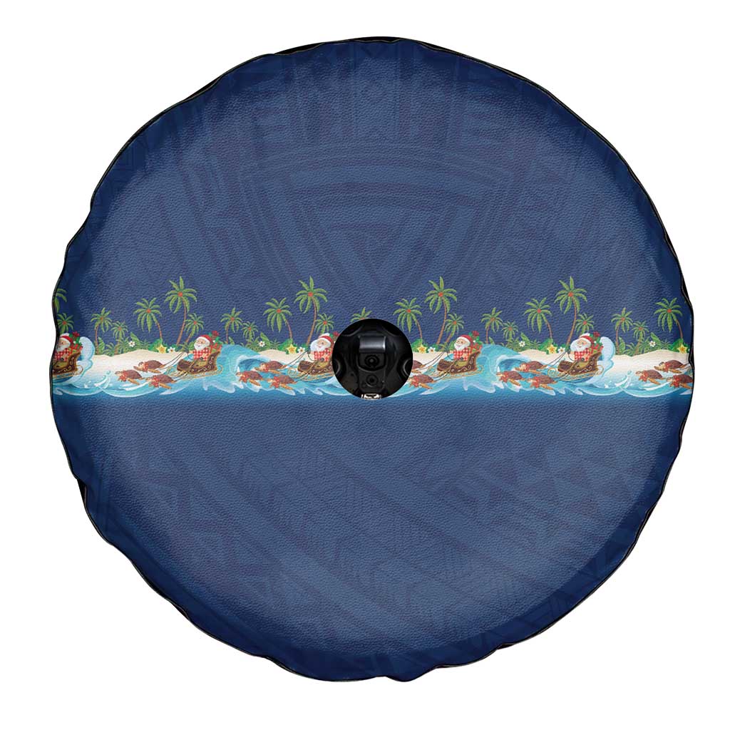 Hawaii Santa Riding Sea Turtle Spare Tire Cover Mele Kalikimaka Polynesian Pattern LT01 - Polynesian Pride