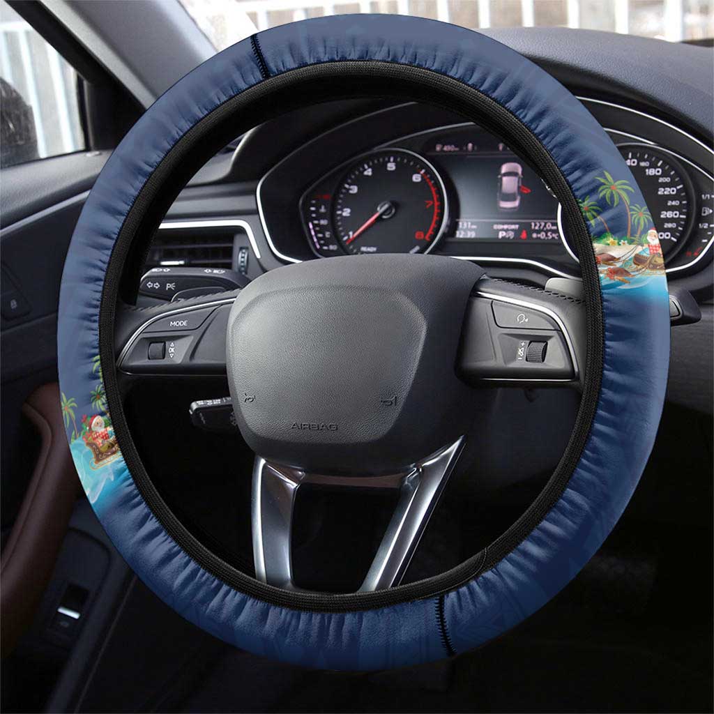 Hawaii Santa Riding Sea Turtle Steering Wheel Cover Mele Kalikimaka Polynesian Pattern LT01 - Polynesian Pride