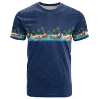 Hawaii Santa Riding Sea Turtle T Shirt Mele Kalikimaka Polynesian Pattern LT01 Blue - Polynesian Pride