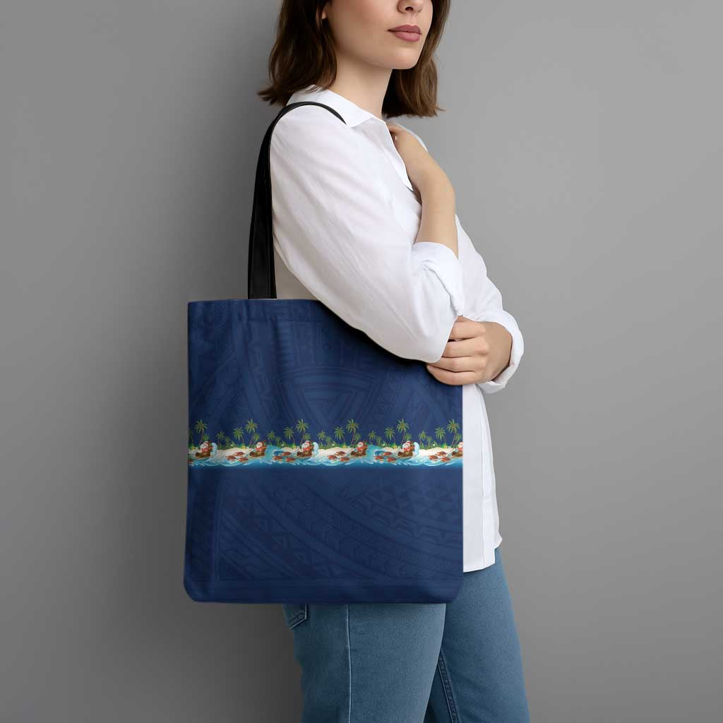 Hawaii Santa Riding Sea Turtle Tote Bag Mele Kalikimaka Polynesian Pattern LT01 - Polynesian Pride