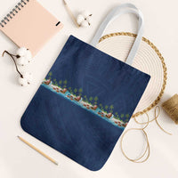 Hawaii Santa Riding Sea Turtle Tote Bag Mele Kalikimaka Polynesian Pattern LT01 White Strap One Size Blue - Polynesian Pride