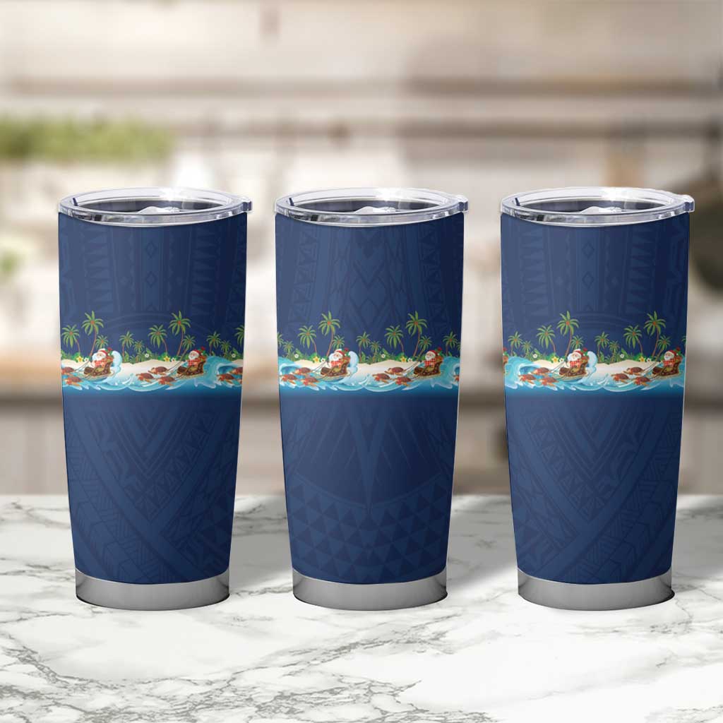 Hawaii Santa Riding Sea Turtle Tumbler Cup Mele Kalikimaka Polynesian Pattern LT01 - Polynesian Pride