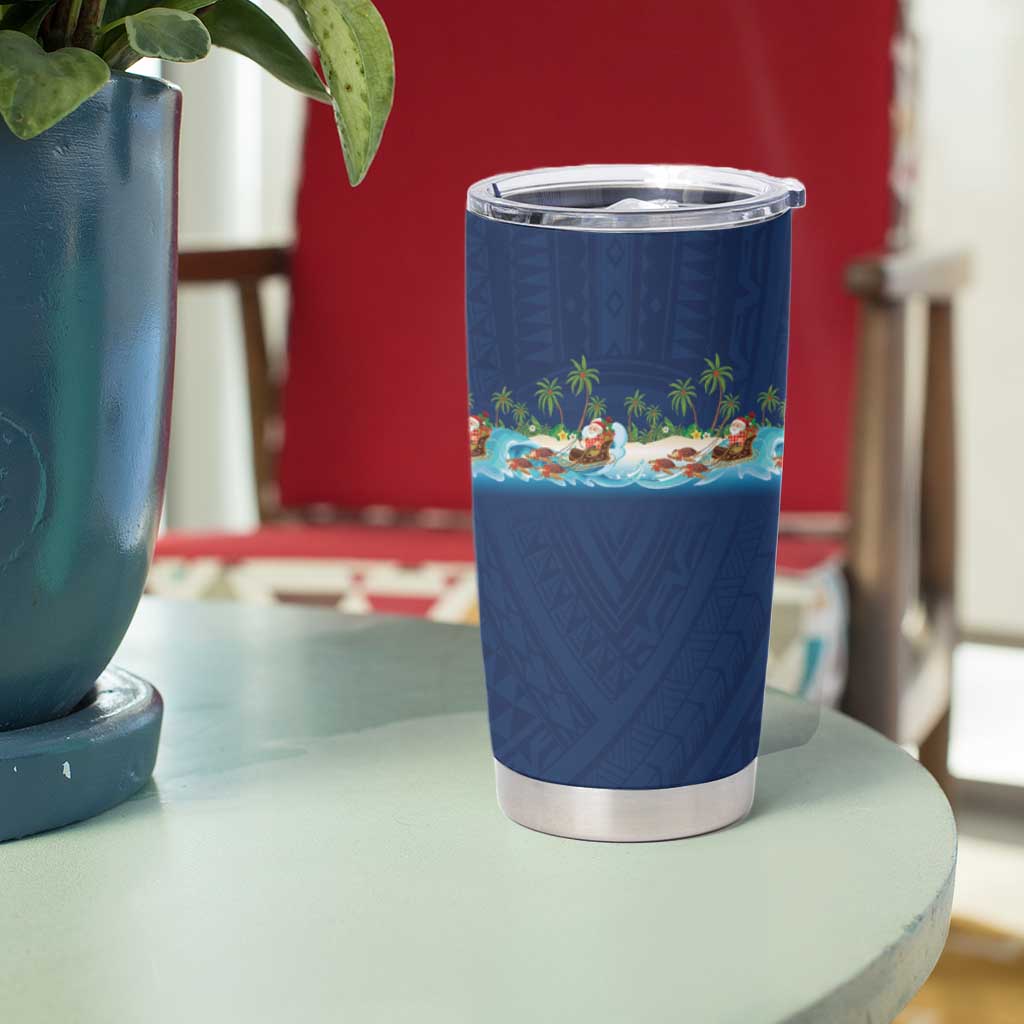 Hawaii Santa Riding Sea Turtle Tumbler Cup Mele Kalikimaka Polynesian Pattern LT01 - Polynesian Pride