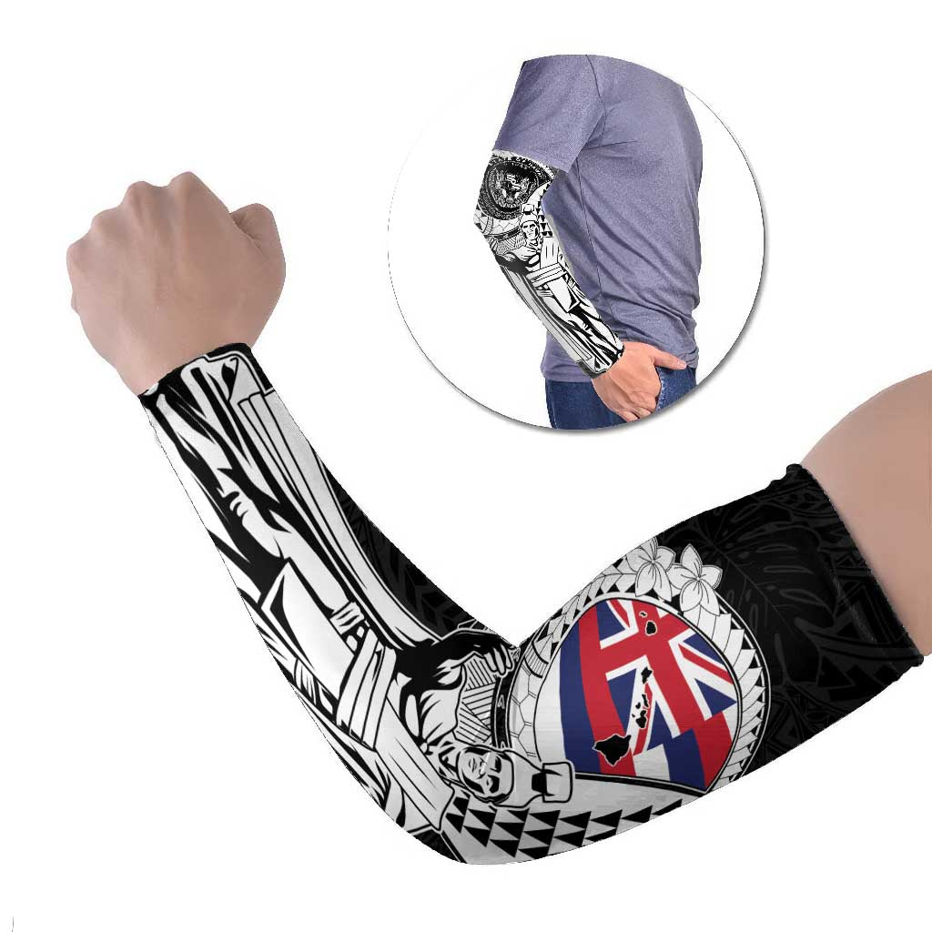 Personalized Hawaii King Kamehameha Arm Sleeves Flag Polynesian Pattern LT01 Set of 2 Black - Polynesian Pride