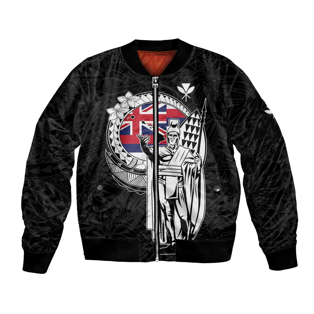 Personalized Hawaii King Kamehameha Bomber Jacket Flag Polynesian Pattern LT01 Unisex Black - Polynesian Pride