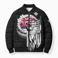 Personalized Hawaii King Kamehameha Bomber Puffer Jacket Flag Polynesian Pattern LT01 Unisex Black - Polynesian Pride