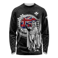 Personalized Hawaii King Kamehameha Long Sleeve Shirt Flag Polynesian Pattern LT01 Unisex Black - Polynesian Pride