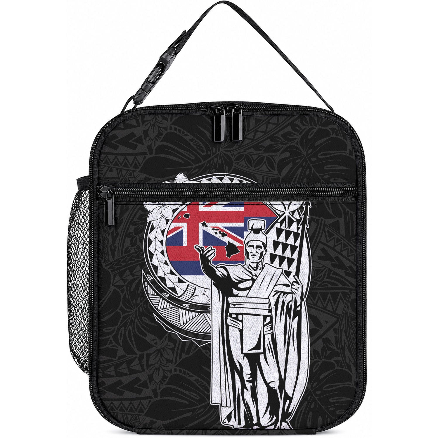 Hawaii King Kamehameha Lunch Bag Flag Polynesian Pattern LT01 10.2 × 8.3 × 4.3 inch Black - Polynesian Pride