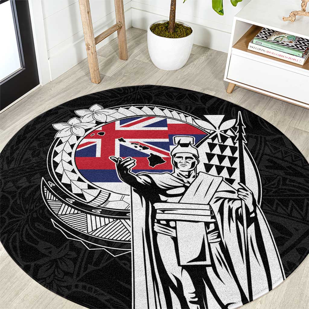 Hawaii King Kamehameha Round Carpet Flag Polynesian Pattern LT01 Black - Polynesian Pride