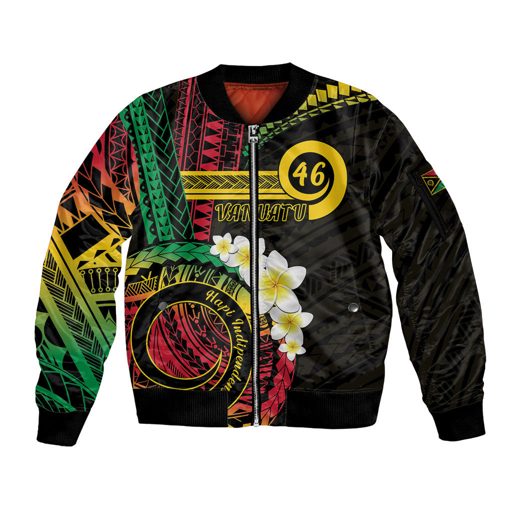 Vanuatu Independence Day Sleeve Zip Bomber Jacket Yumi 46th Hapi Indipendens Dei LT01 Unisex Black - Polynesian Pride