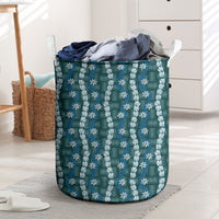 Pikake Maile Tiare Lei Laundry Basket Polu Lauhala Pattern LT01 Blue - Polynesian Pride