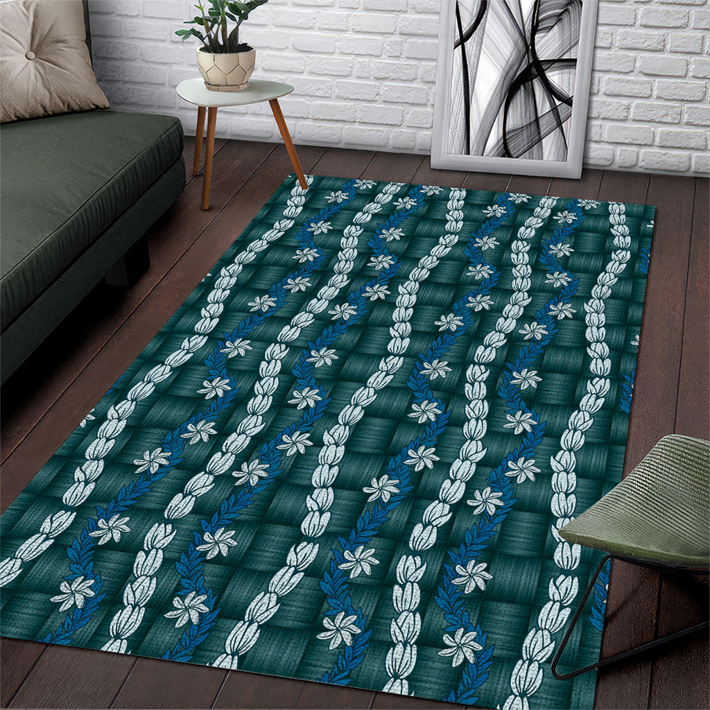 Pikake Maile Tiare Lei Area Rug Polu Lauhala Pattern LT01 Blue - Polynesian Pride
