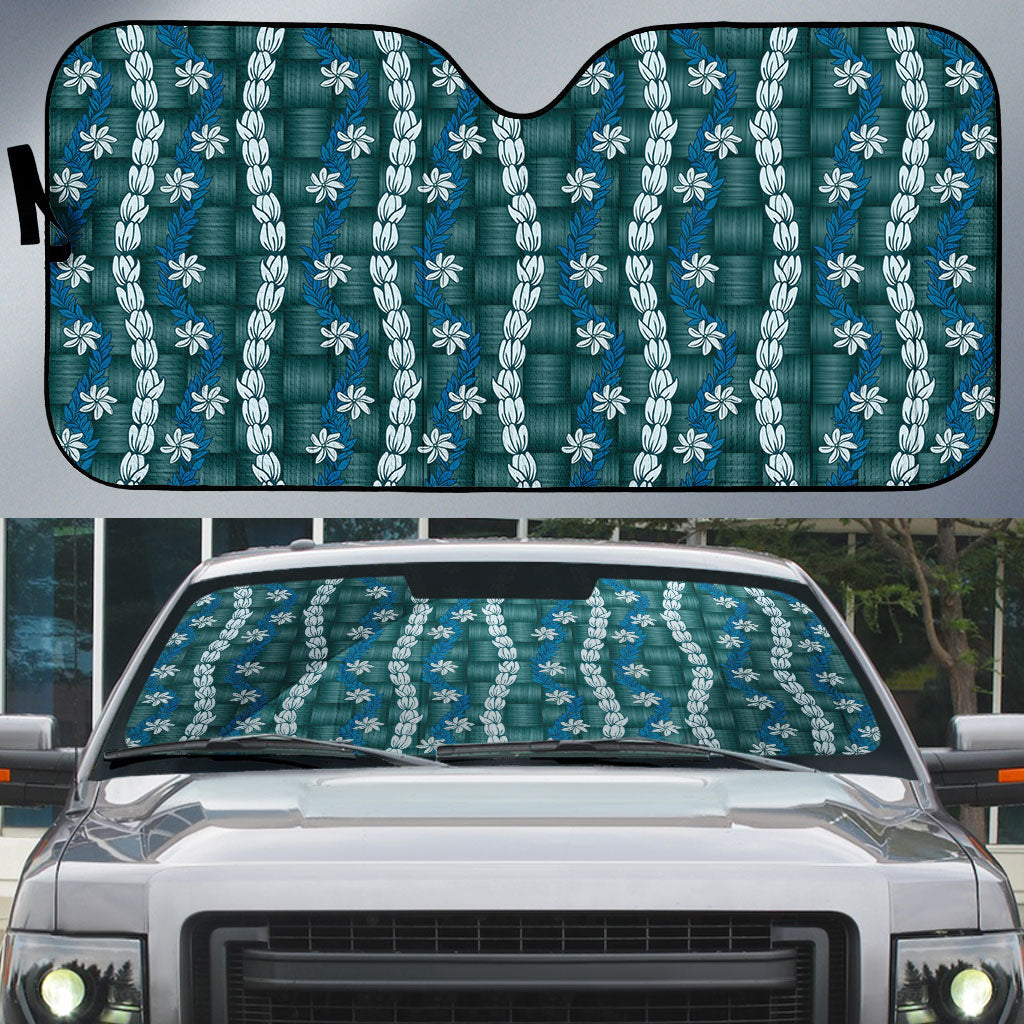 Pikake Maile Tiare Lei Auto Sun Shade Polu Lauhala Pattern LT01 Blue - Polynesian Pride