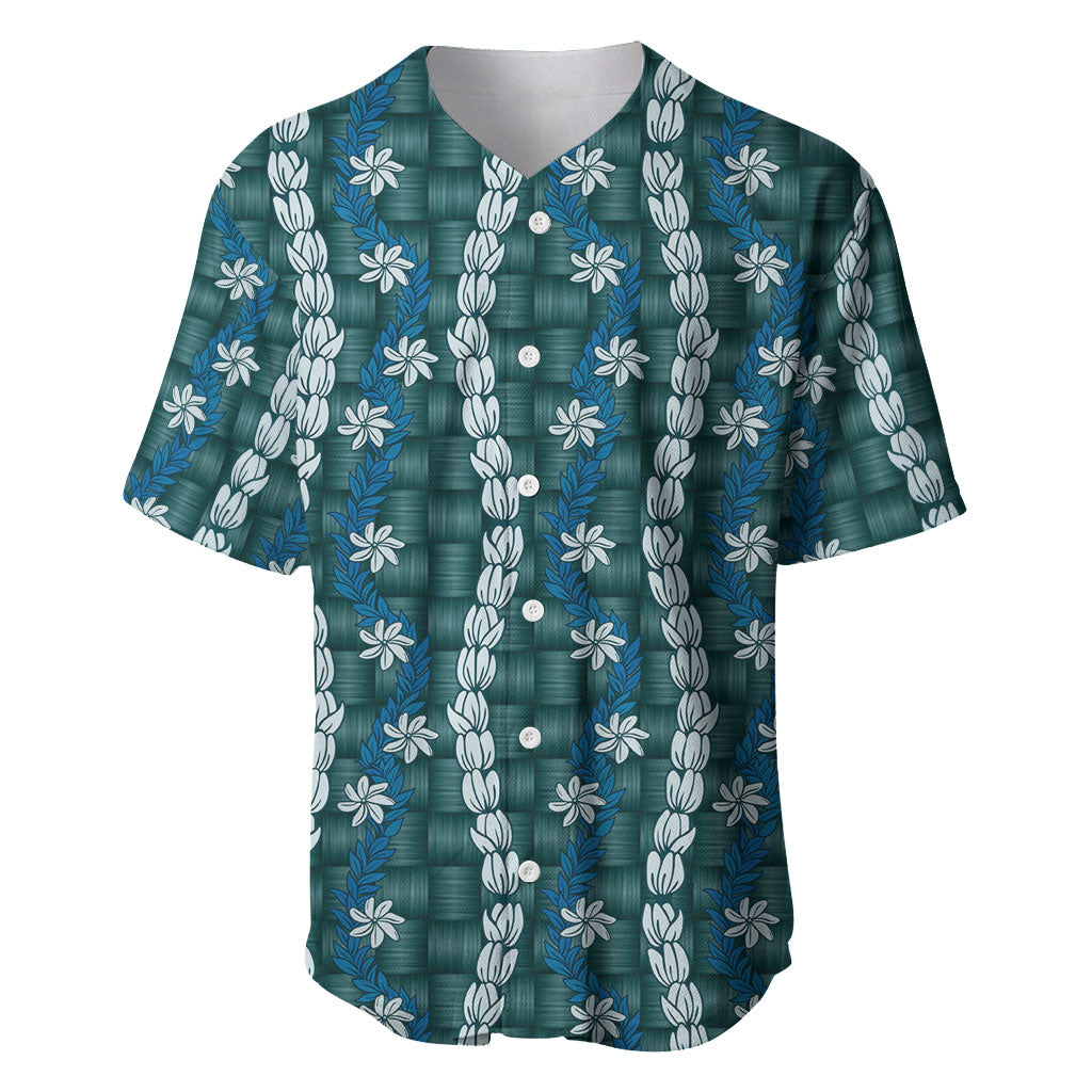 Pikake Maile Tiare Lei Baseball Jersey Polu Lauhala Pattern LT01 Blue - Polynesian Pride