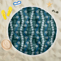 Pikake Maile Tiare Lei Beach Blanket Polu Lauhala Pattern LT01 One Size 150cm Blue - Polynesian Pride