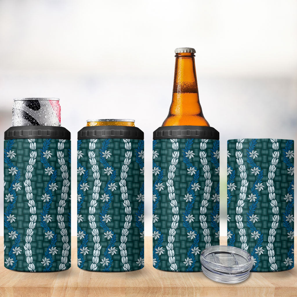 Pikake Maile Tiare Lei 4 in 1 Can Cooler Tumbler Polu Lauhala Pattern LT01 - Polynesian Pride