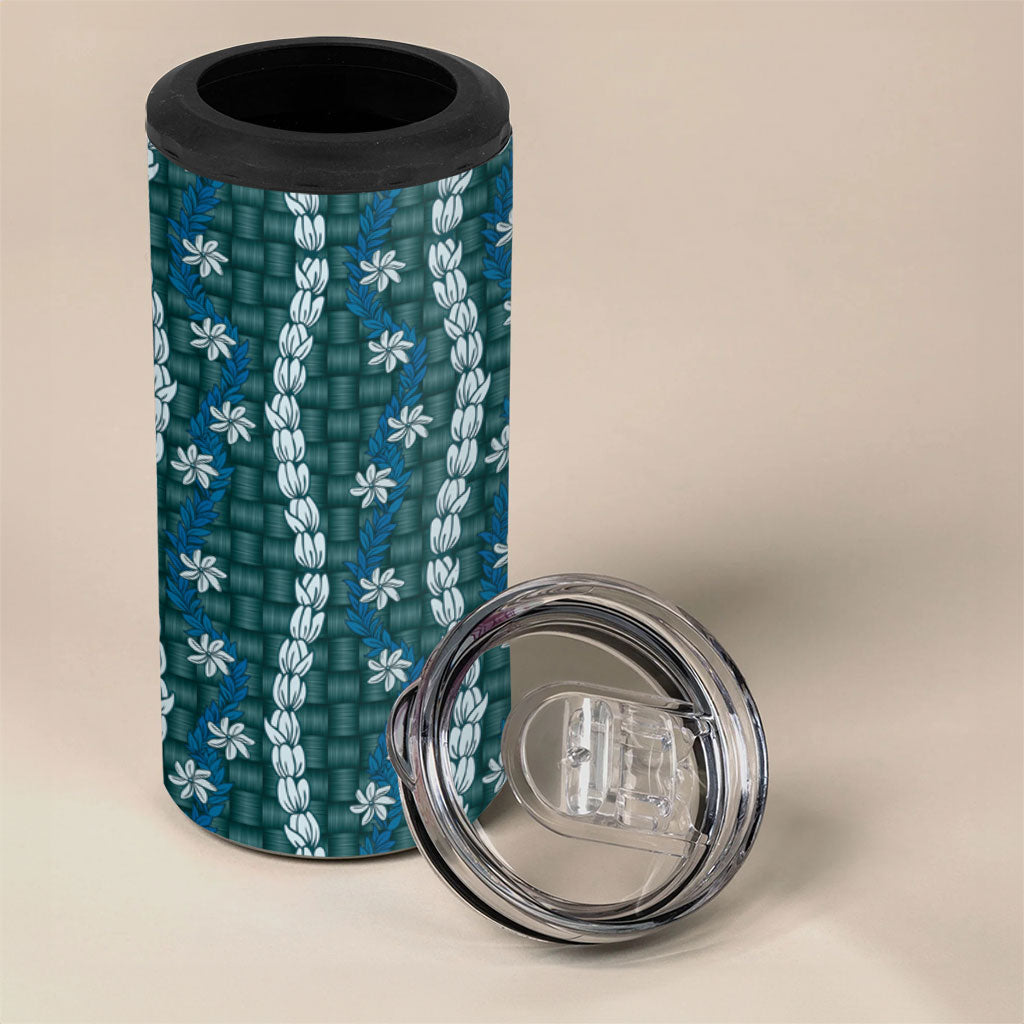 Pikake Maile Tiare Lei 4 in 1 Can Cooler Tumbler Polu Lauhala Pattern LT01 - Polynesian Pride