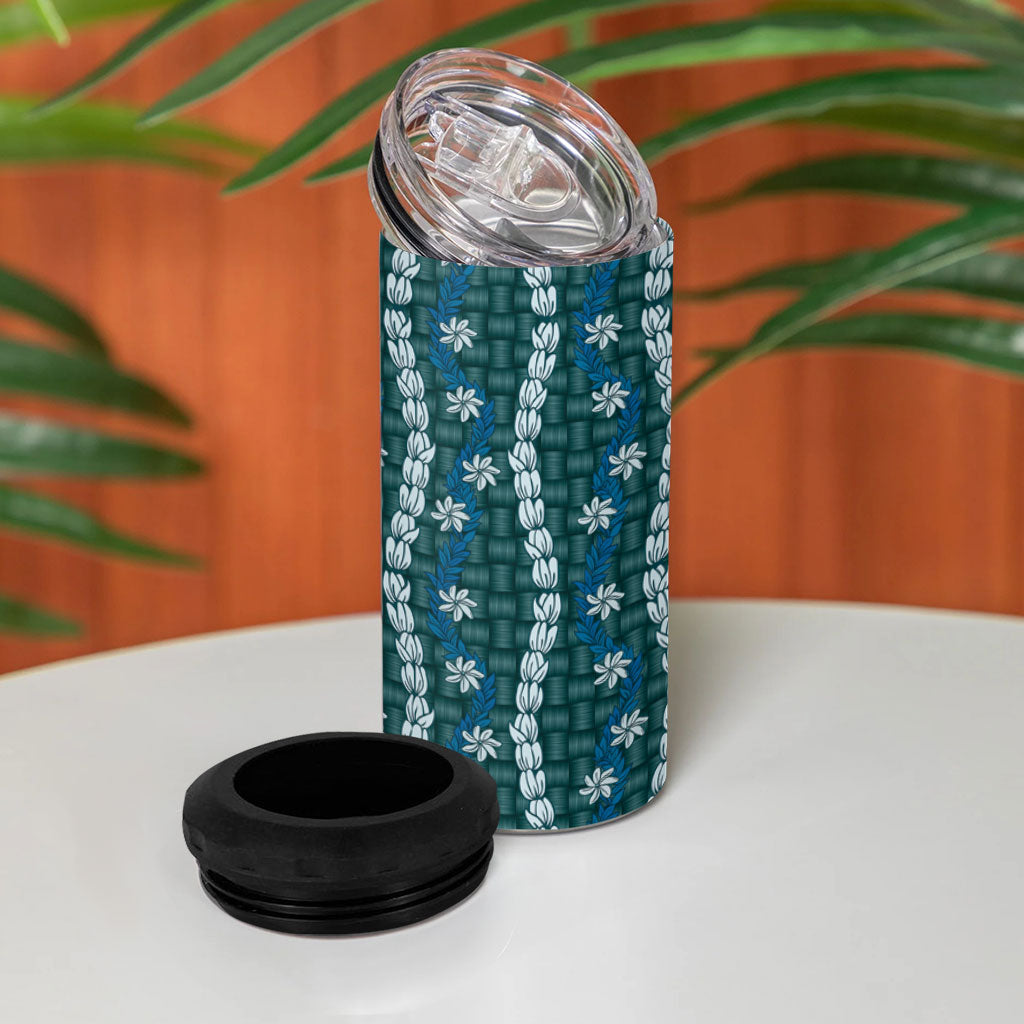 Pikake Maile Tiare Lei 4 in 1 Can Cooler Tumbler Polu Lauhala Pattern LT01 - Polynesian Pride