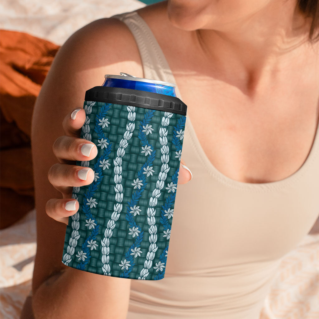 Pikake Maile Tiare Lei 4 in 1 Can Cooler Tumbler Polu Lauhala Pattern LT01 - Polynesian Pride