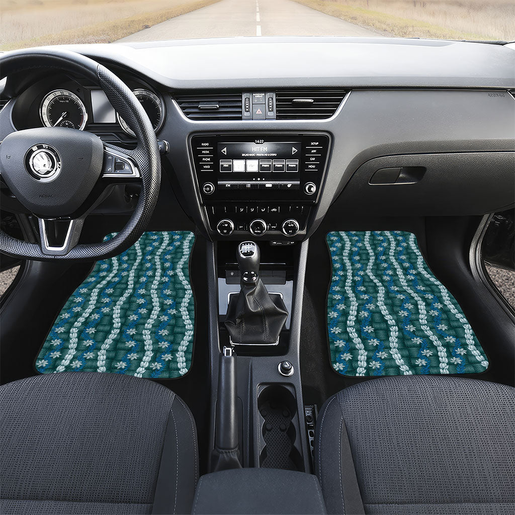 Pikake Maile Tiare Lei Car Mats Polu Lauhala Pattern LT01 Set 2pcs - Front Blue - Polynesian Pride