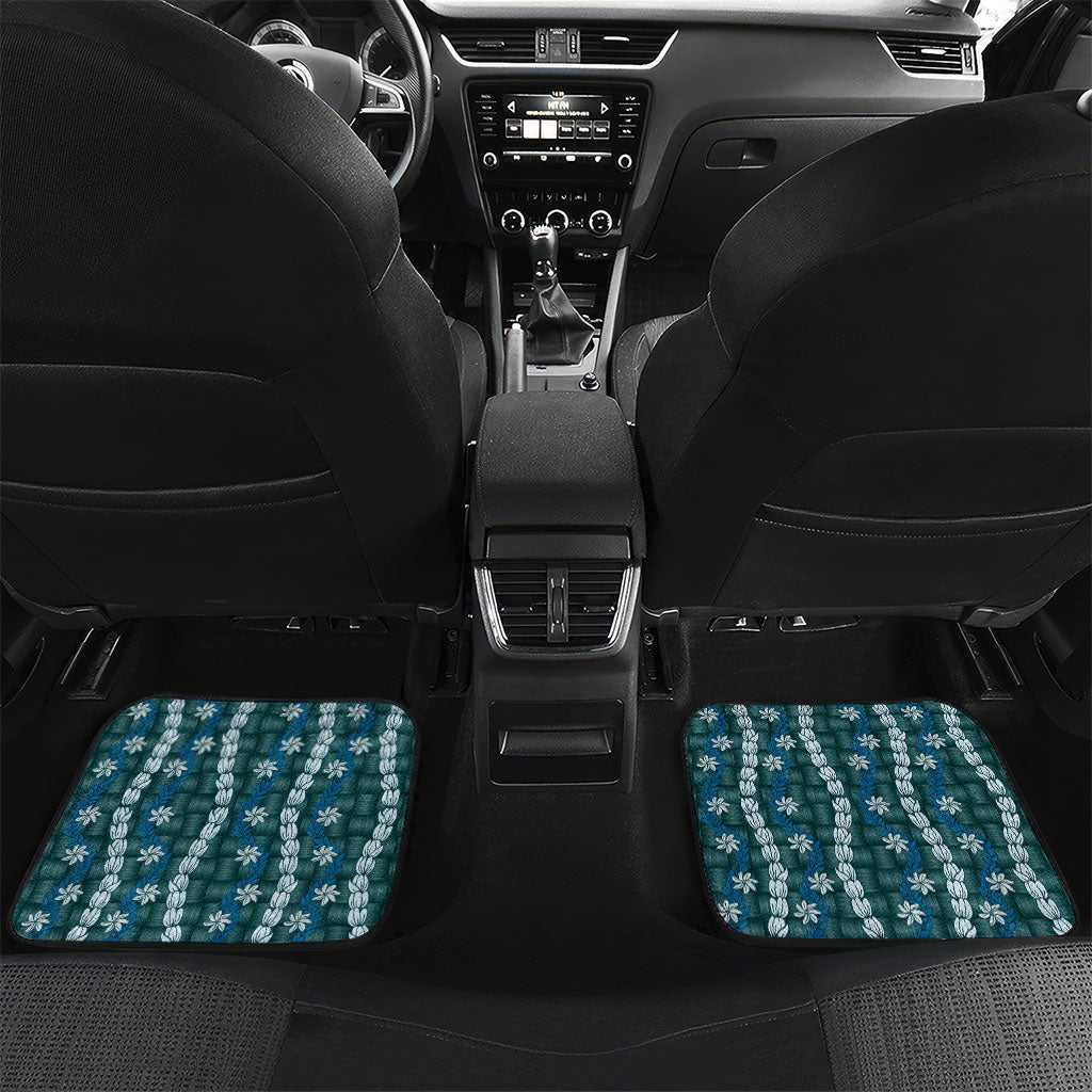 Pikake Maile Tiare Lei Car Mats Polu Lauhala Pattern LT01 Set 2pcs - Back Blue - Polynesian Pride