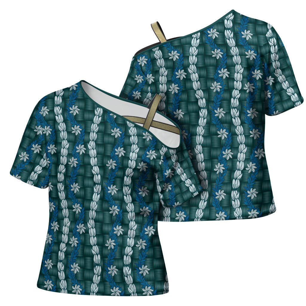 Pikake Maile Tiare Lei Cross Shoulder Shirt Polu Lauhala Pattern LT01 - Polynesian Pride