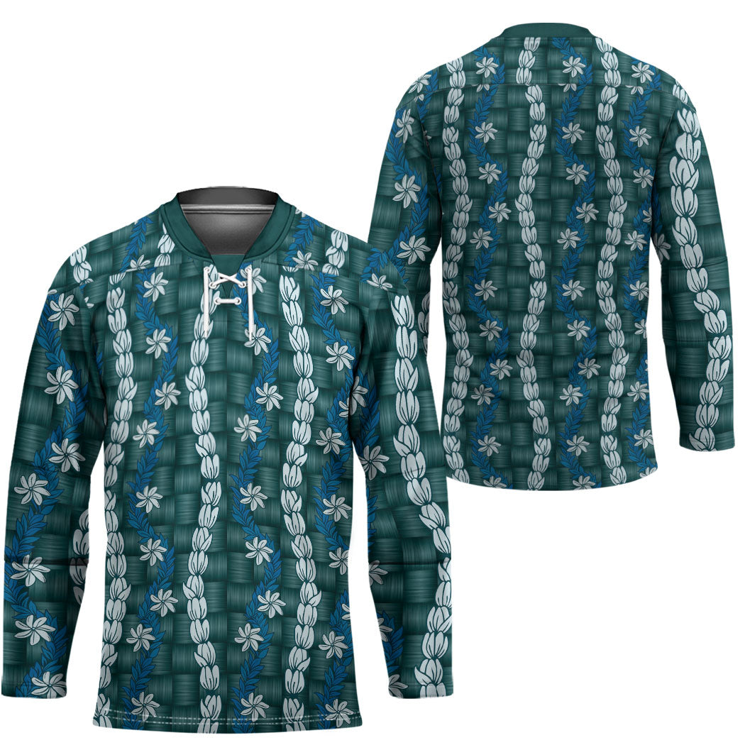 Pikake Maile Tiare Lei Hockey Jersey Polu Lauhala Pattern LT01 - Polynesian Pride
