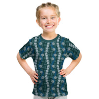 Pikake Maile Tiare Lei Kid T Shirt Polu Lauhala Pattern LT01 Blue - Polynesian Pride