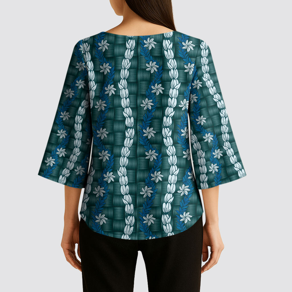 Pikake Maile Tiare Lei Kimono Sleeve Blouse Polu Lauhala Pattern LT01 - Polynesian Pride