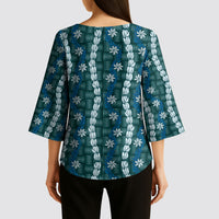 Pikake Maile Tiare Lei Kimono Sleeve Blouse Polu Lauhala Pattern LT01 - Polynesian Pride