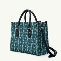 Pikake Maile Tiare Lei Leather Bag Polu Lauhala Pattern LT01 Blue - Polynesian Pride