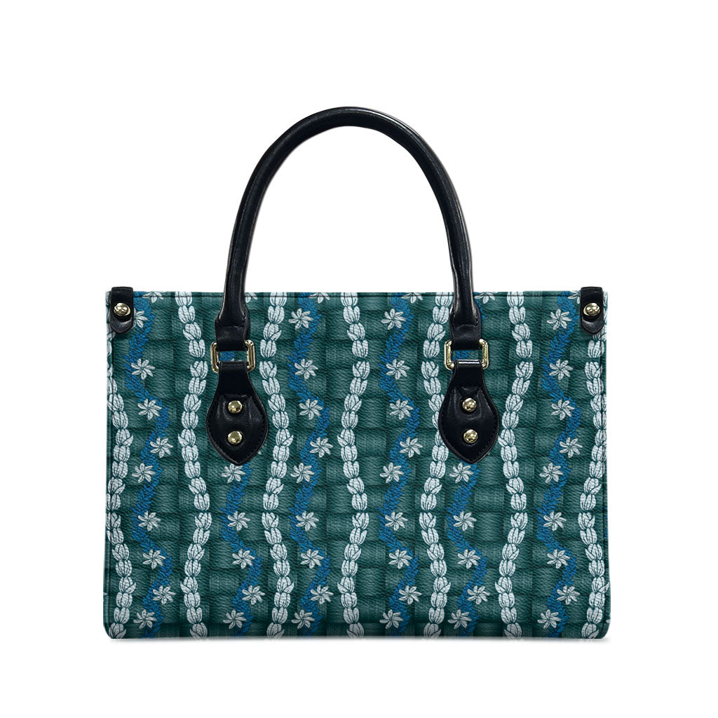 Pikake Maile Tiare Lei Leather Bag Polu Lauhala Pattern LT01 - Polynesian Pride