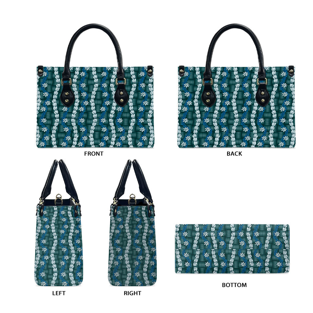 Pikake Maile Tiare Lei Leather Bag Polu Lauhala Pattern LT01 - Polynesian Pride