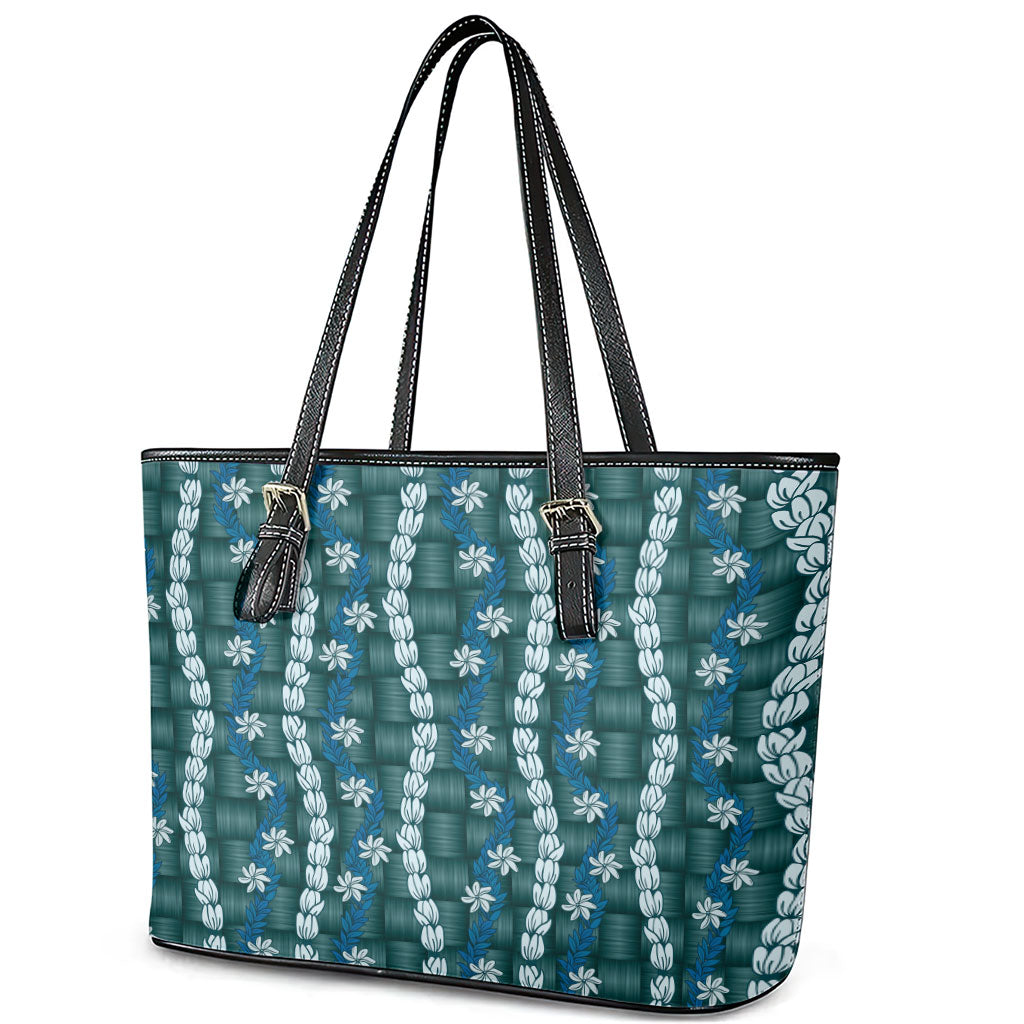 Pikake Maile Tiare Lei Leather Tote Bag Polu Lauhala Pattern LT01 - Polynesian Pride