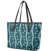 Pikake Maile Tiare Lei Leather Tote Bag Polu Lauhala Pattern LT01 - Polynesian Pride