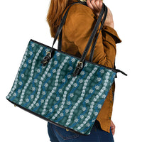 Pikake Maile Tiare Lei Leather Tote Bag Polu Lauhala Pattern LT01 - Polynesian Pride