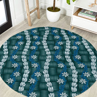 Pikake Maile Tiare Lei Round Carpet Polu Lauhala Pattern LT01 Blue - Polynesian Pride