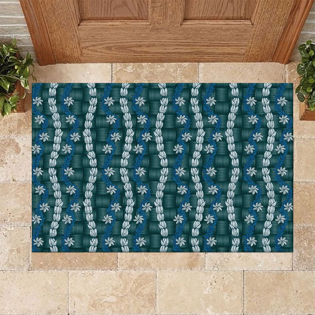 Pikake Maile Tiare Lei Rubber Doormat Polu Lauhala Pattern LT01 Blue - Polynesian Pride