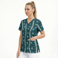 Pikake Maile Tiare Lei Scrub Top Polu Lauhala Pattern LT01 - Polynesian Pride